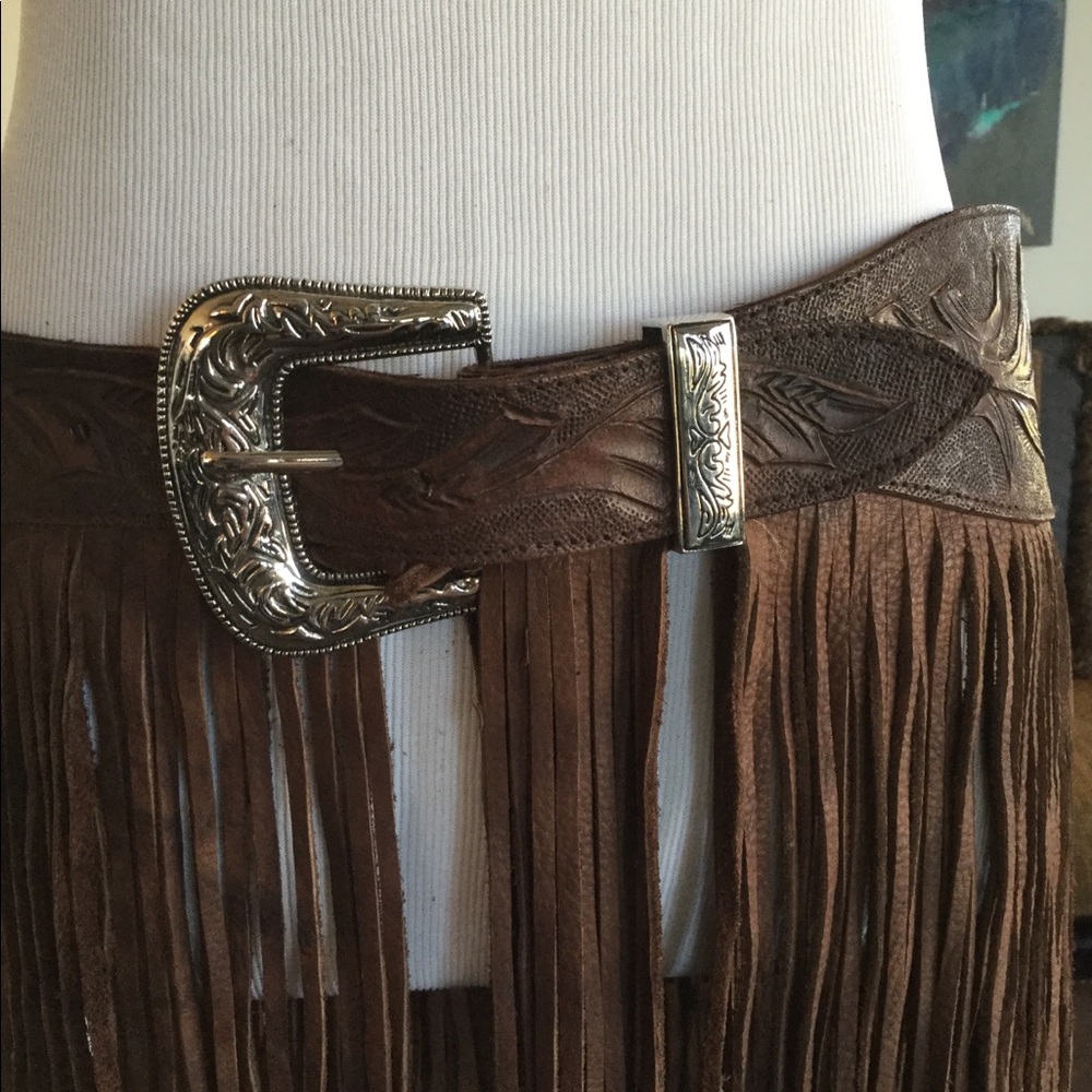 Leather Fringe & Bead Belt - Picture 1 of 8